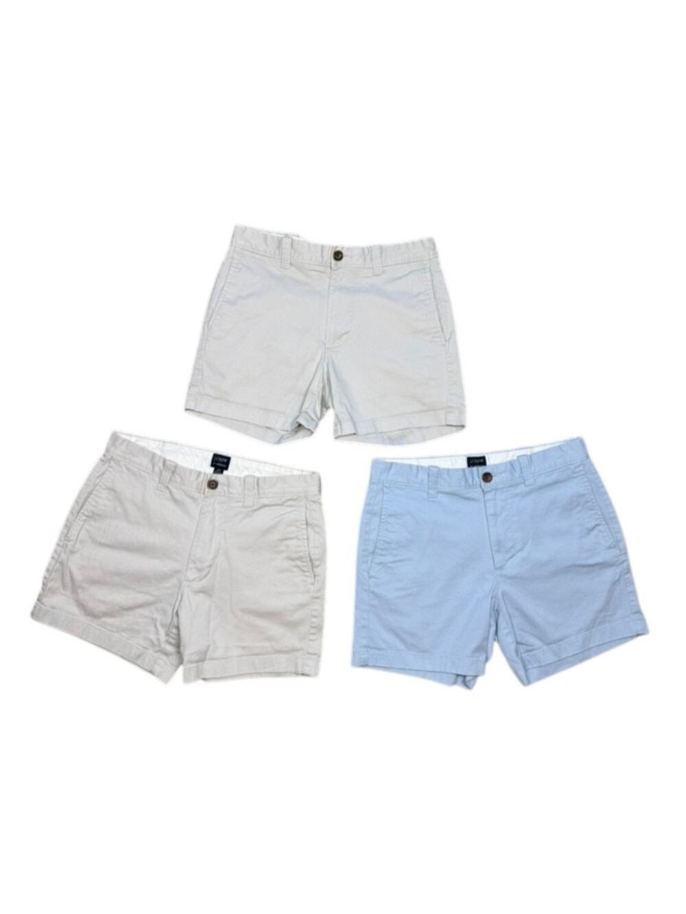 J.Crew Classic Chino Shorts 5" Inseam Khaki + Light Blue 3 Pair Bundle Size 28
